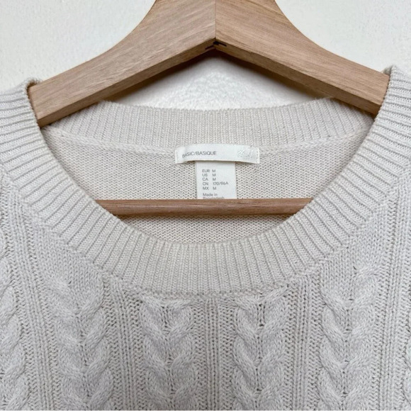 H&M  Basic Womens Medium Cable Light Cotton Crew Neck Sweater In Ivory - Picture 10 of 14